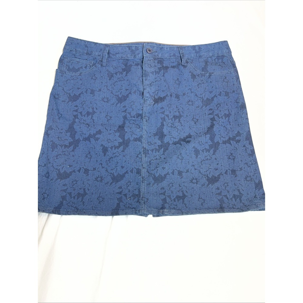 Tommy Hilfiger Blue Floral Denim Mini Skirt Size 16 Stretch Jean Skirt Damask